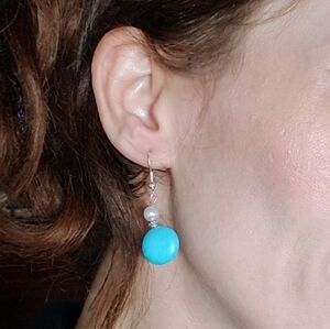 Beautiful handmade pearl and turquoise earrings